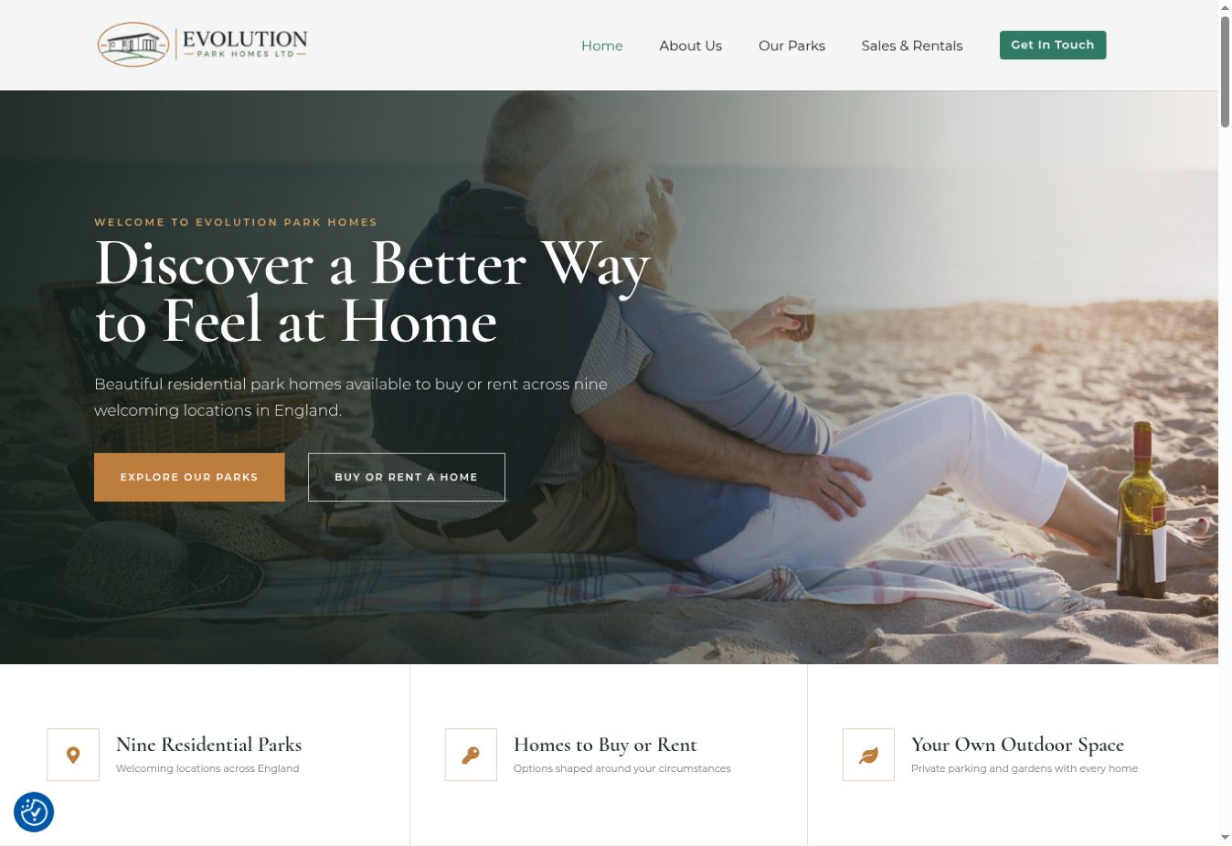 Evolution Park Homes WordPress website designed and built by simpul